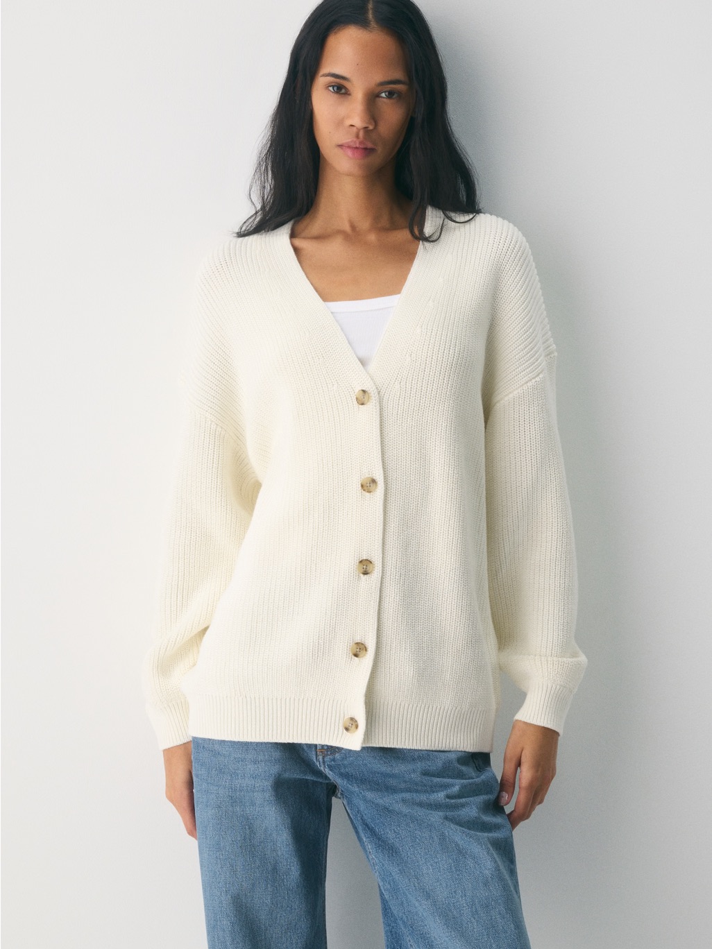 Aritzia Tna Cream V-Neck Button-Up Cardigan Size S